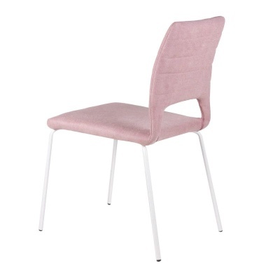 Cadeira estofada rosa com pernas metálicas brancas