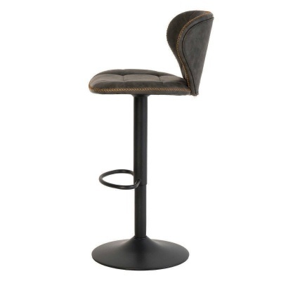 Banco alto em couro preto com estrutura metálica preta