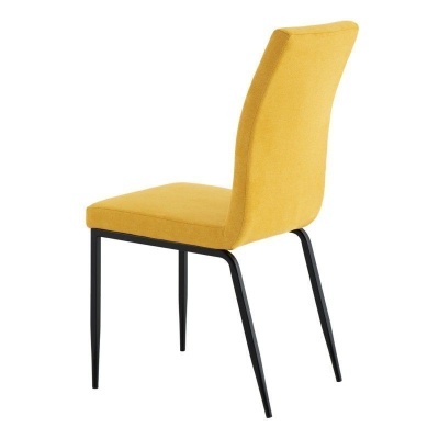 Cadeira amarela estofada com pernas metálicas pretas