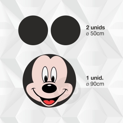 Três círculos com diâmetros e texto indicativo