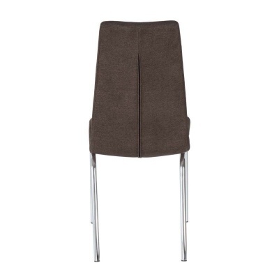 Cadeira com estofado castanho escuro e pernas metálicas