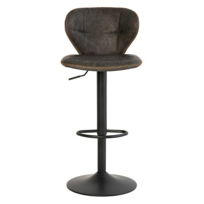 Banco de bar ajustável castanho escuro com estrutura preta e apoio para pés