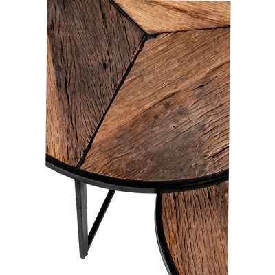 Mesa de centro madeira e metal com padrão geométrico