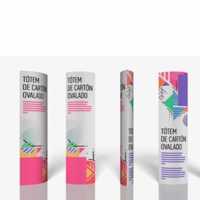 Totem automático de papelão em formato oval