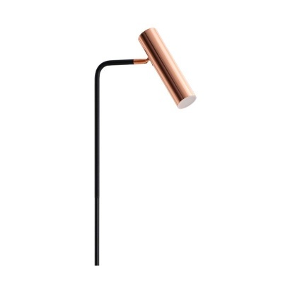 Candeeiro de leitura preto com cabeça cilíndrica cobreada