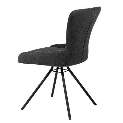 Cadeira estofada cinza escuro com pernas metálicas pretas