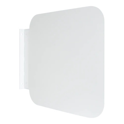 Painel quadrado branco com cantos arredondados e suporte metálico de parede