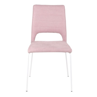 Cadeira rosa com pernas brancas e suporte aberto