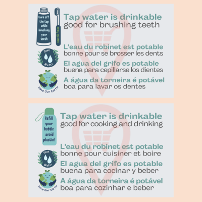 Cartão Água Potável para cozinha e WC (em várias línguas)