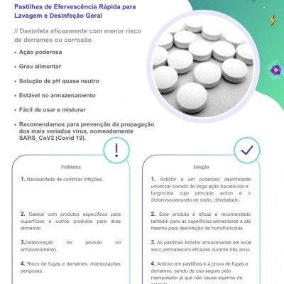 ACTICLOR -  ~200 Pastilhas de Efervescência Rápida para Lavagem e Desinfeção Geral (1kg ~200 pastilhas) ACTICLOR -  ~200 Pastilhas de Efervescência Rápida para Lavagem e Desinfeção Geral (1kg ~200 pastilhas)