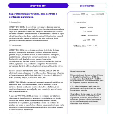 VIRCOV BAC 360 - para desinfecção de roupa a partir de 30 graus (máquina de lavar), e de superfícies interiores e exteriores - garrafa 1L