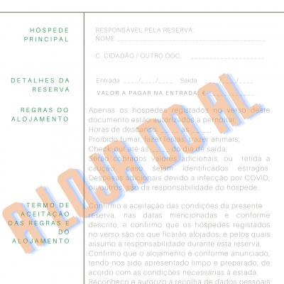 Boletim de Alojamento (100 unidades) - PORTUGUÊS