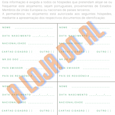 Boletim de Alojamento (100 unidades) - PORTUGUÊS