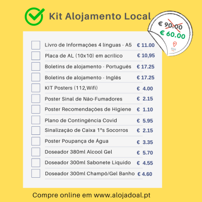 Kit de material essencial para Alojamento Local