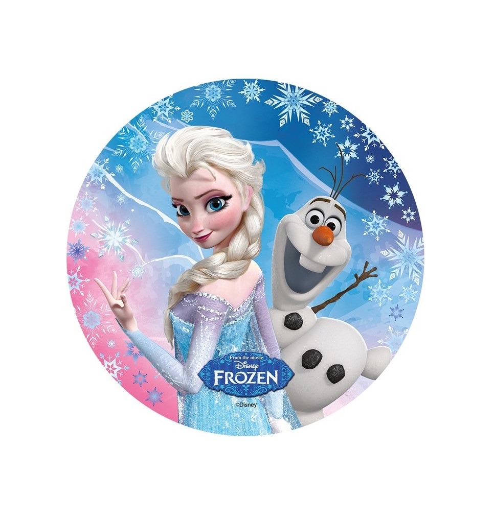 Impressão comestível Frozen Prato plástico redondo com imagem Elsa e Olaf de Frozen