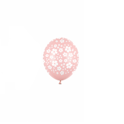 Balão Latex Impresso Rosa com flores brancas