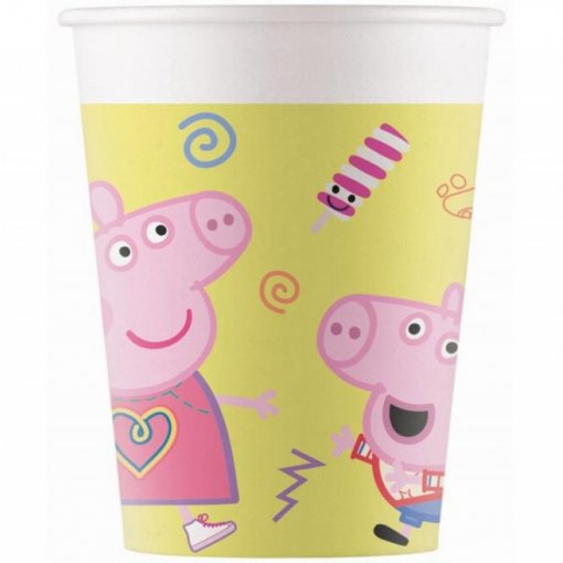 Copo de papel amarelo com personagens do Peppa Pig