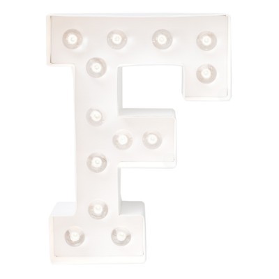 Letra F luminosa branca com lâmpadas embutidas