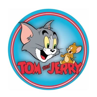 Ilustração colorida do Tom e Jerry com o nome do desenho animado