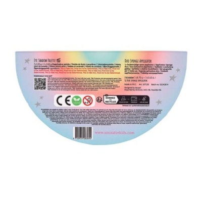 parte traseira da embalagem de paleta de sombras para olhos com informação e instruções