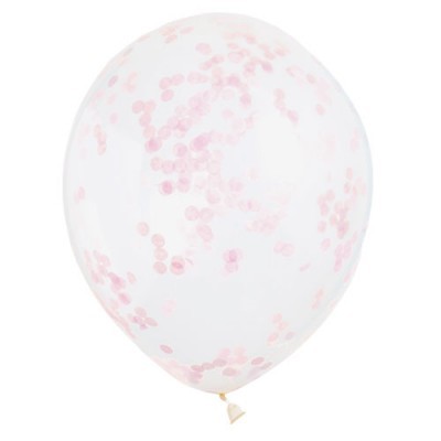 6 balões transparentes com confetti rosa bebé