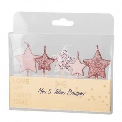 5 Velas Estrela Glitter Rosegold