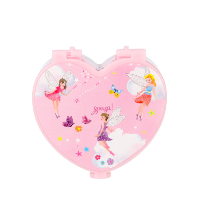 Estojo coração cor-de-rosa com fadas e borboletas coloridas