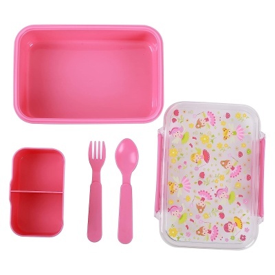 Caixa de Lanche com Colher e Garfo Fadas