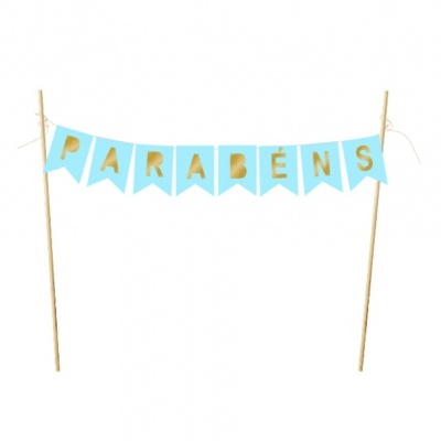 Topo de bolo grinalda Azul bebé Parabéns