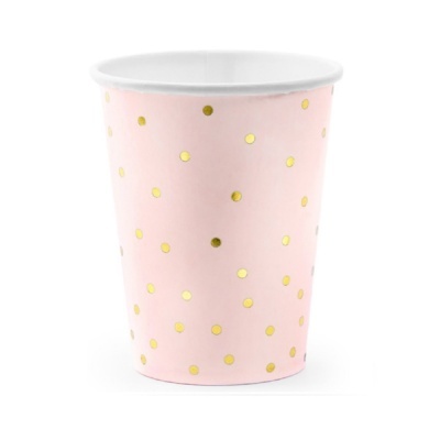 Copos Rosa Com Bolinhas Douradas