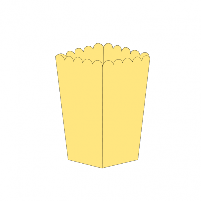 Caixa amarela de papel para pipocas com borda ondulada