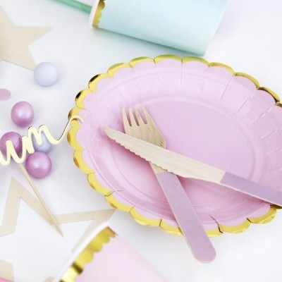 Talheres de madeira - rosa claro x18