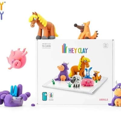 Conjunto de modelagem HEY CLAY com figuras de animais feitas de massa de modelar colorida