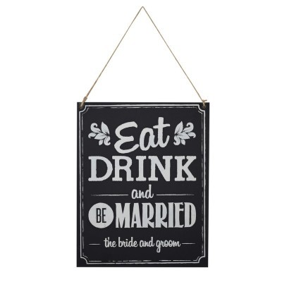 Placa em madeira "Eat, Drink, Be married"
