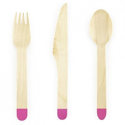 Talheres de madeira - rosa fushia x18