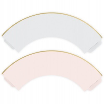 Dois guarda-copos semicirculares, branco e rosa claro com bordas douradas