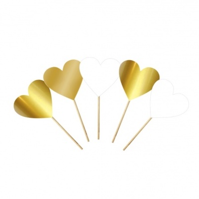 12 Cupcake toppers Corações ouro