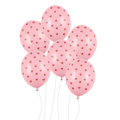 6 Balões rosa corações vermelhos