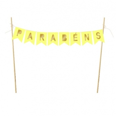 Topo de bolo grinalda Amarelo Parabéns