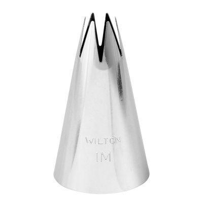 Bico de confeitar metálico prateado com padrão em estrela