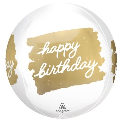 Balão Happy Birthday Ouro e Branco