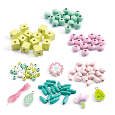 Contas de Madeira- Folhas e flores