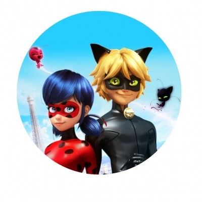 Impressão comestíveis ladybug e gato noir