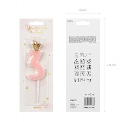 Vela nº3 com Coroa Rosa Bébé