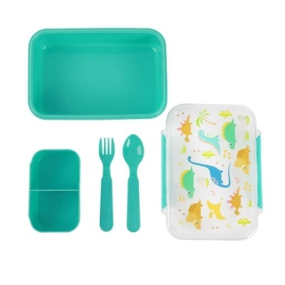 Caixa de Lanche com Colher e Garfo Dino