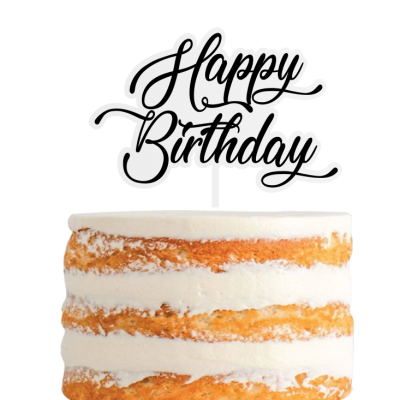 Bolo naked cake com texto 'Happy Birthday'