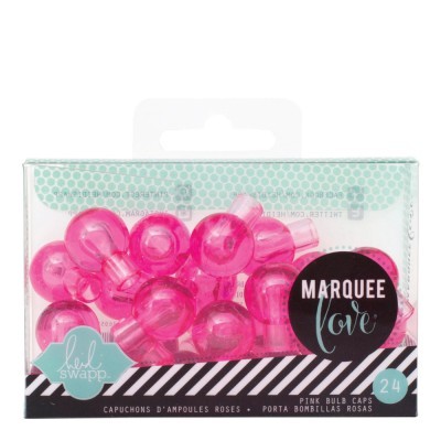 Embala com 24 tampas para lâmpadas cor de rosa, embalagem transparente com texto MARQUEE love.
