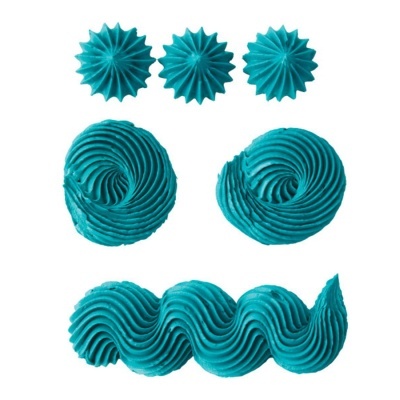 Formas decorativas de creme azul para bolos em diferentes padrões