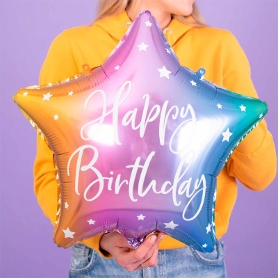 Balão Estrela Happy Birthday Colorido