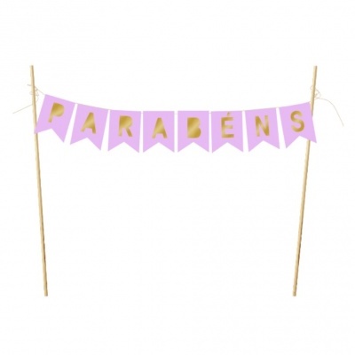 Topo de bolo grinalda lilás - Parabéns